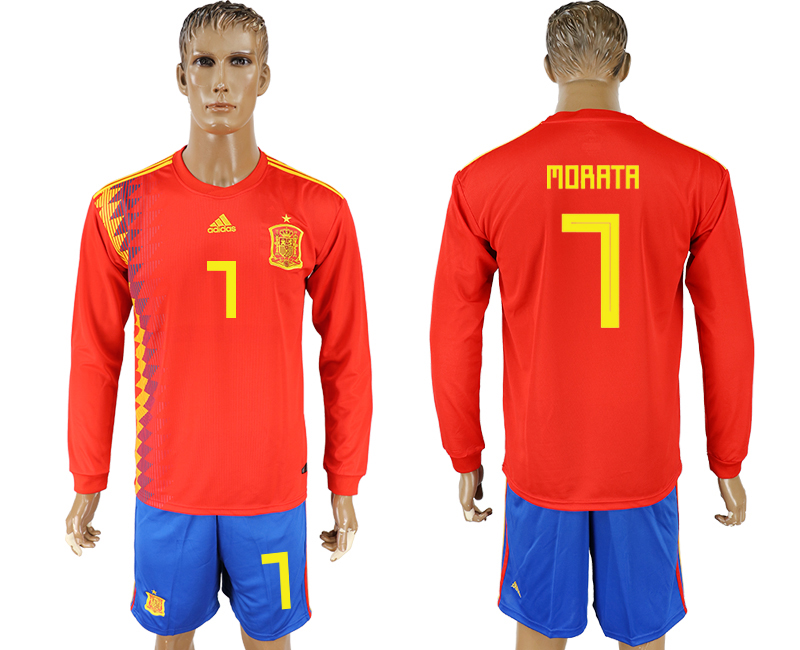 Maillot de foot SPAIN LONG SLEEVE SUIT #7 MORATA  2018 FIFA WORL